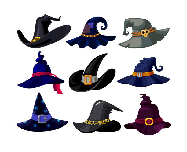 istock Set of Witch Hats Icons, Wizard Headwear of Different Design Isolated on White Background. Magic Traditional Caps 1269729901
