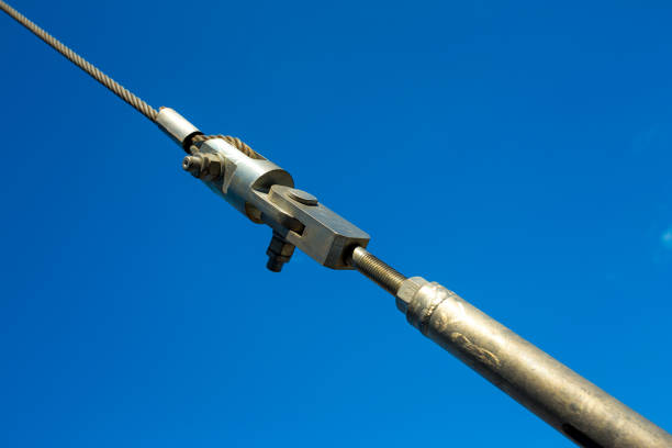 Fixing in technology. Cable-stayed mounting option. Fastening stretching.