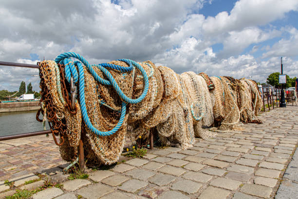 istock Fishing nets dry on the shore 1269734463
