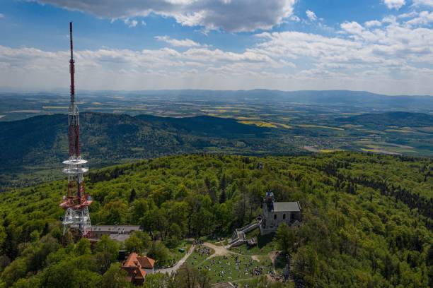 istock Drone view on Sleza mountain top and television tower 1269741139