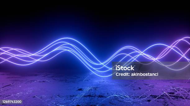 3d Abstract Background With Ultraviolet Neon Lights And Wavy Lines Stock Photo - Download Image Now