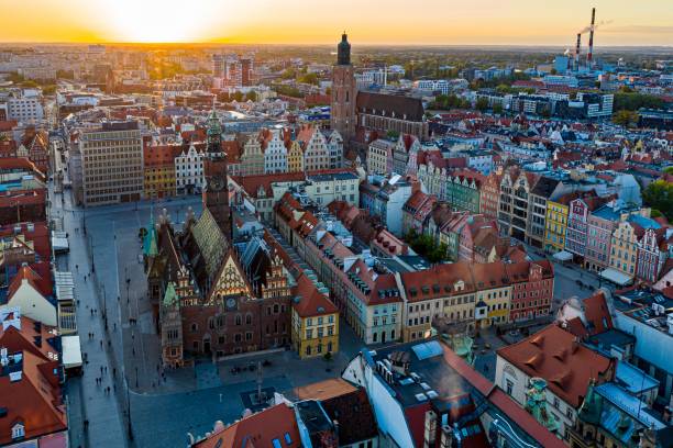 istock Drone aerial view on Wroclaw main square and old town 1269744139