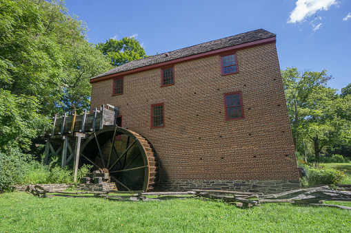 Historic Colvin Run Mill, Great Falls, Virginia, August 30, 2020:  Exterior of the historic historic Colvin Run Mill, built in 1811, now a historic park.