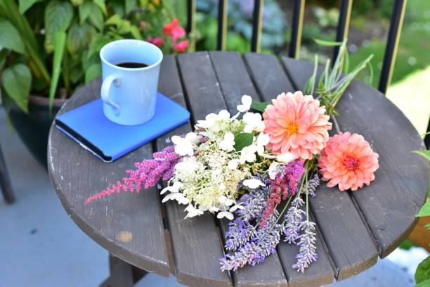 istock Outdoor patio seating for relaxing or working from home on sheltered small space deck during summer afternoon 1269746761