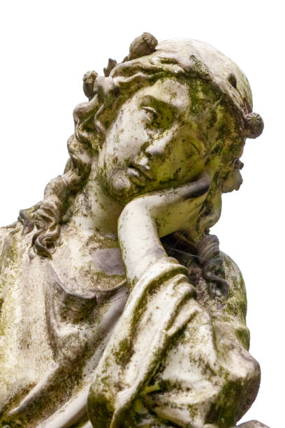 istock Grieving angle, front view with hand on chin, old statue, background with copy space 1269748540