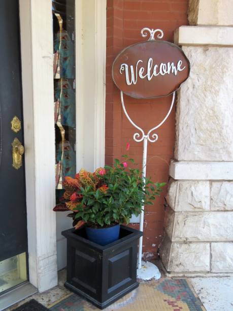 istock Welcome sign, Planter, Door. 1269751939