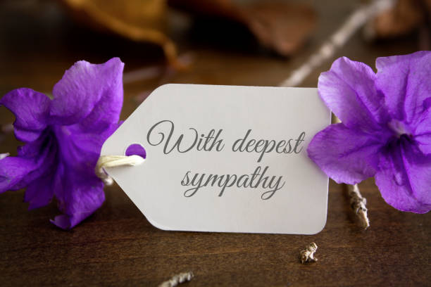 With deepest sympathy notecard A hand written sympathy card with lilac flowers. gift tag note photos stock pictures, royalty-free photos & images
