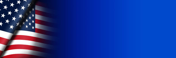 istock USA flags and blue background banner - Illustration 1269754609