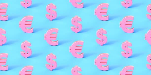 istock Seamless repetitive Dollar and Euro Sign pattern on blue background 1269762929