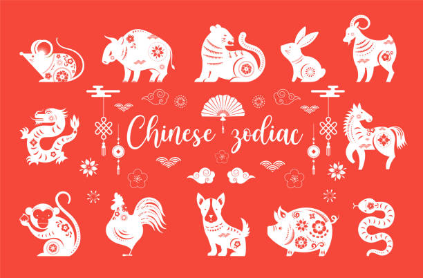 chinesisches neujahr, chinesische tierkreistiere symbole - jahr des schafes stock-grafiken, -clipart, -cartoons und -symbole