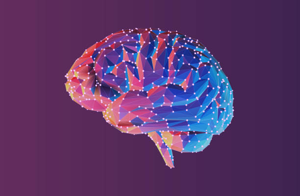 istock Colorful polygonal brain illustration isolated on green and purple BG 1269765970