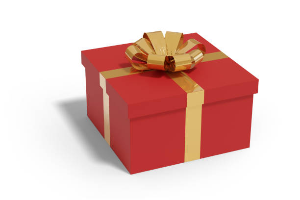istock Red gift box with golden bow isolated on a white background. 3d illustration. 1269772770