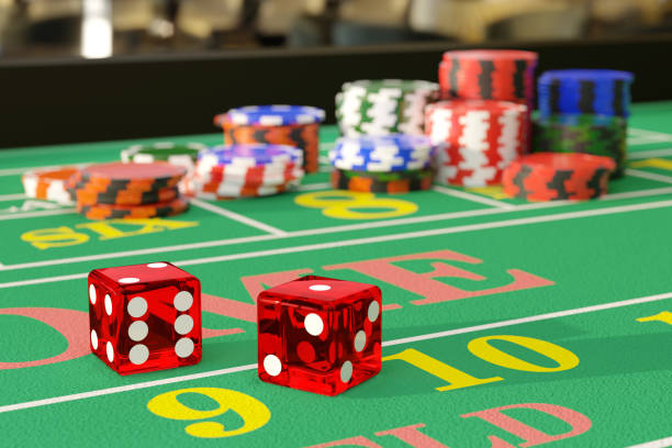 istock Close up of dice on a craps table. Gambling concept. 3d illustration. 1269772794