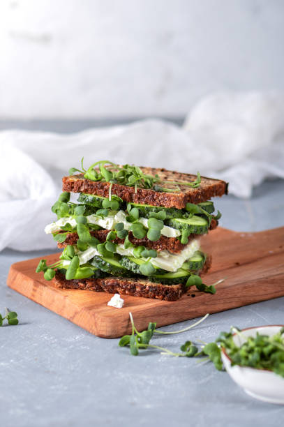 istock Sandwich with cucumber, cheese and herbs 1269789954