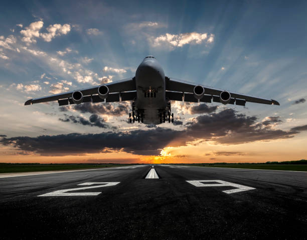 istock Military Cargo Airplane taking off at dusk 1269792745