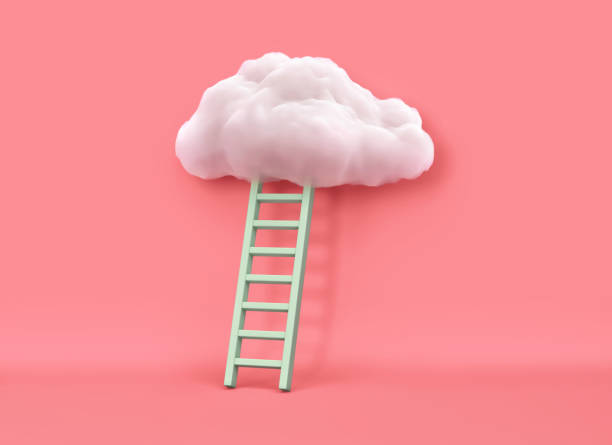 istock White cloud and ladder on pink background 1269793574
