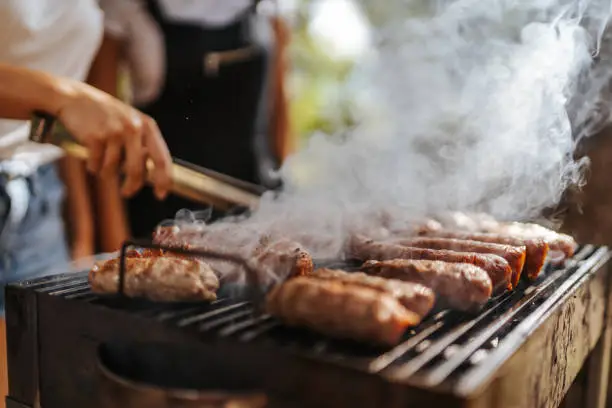 Two female friends enjoying barbecue party