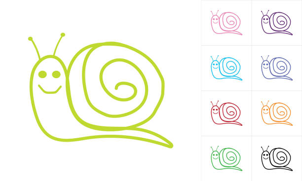 Quirky, cute and funny minimalistic green snail sketch, character isolated on white background in multiple colours, vector illustration vector art illustration