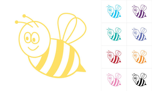 Quirky, cute and funny minimalistic yellow bee sketch, character isolated on white background in multiple colours, vector illustration vector art illustration