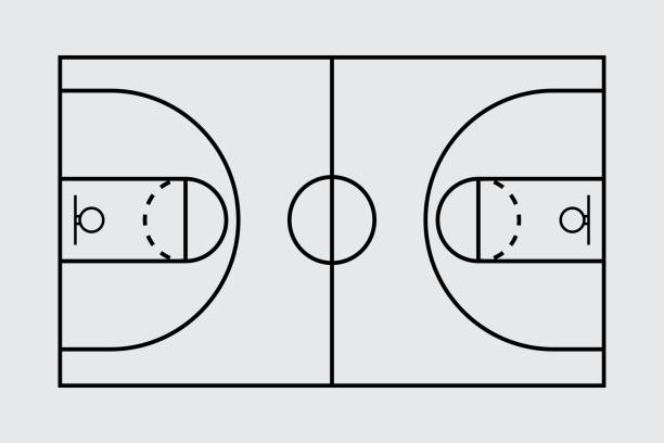 isolierte luftaufnahme eines basketballplatzes - court stock-grafiken, -clipart, -cartoons und -symbole