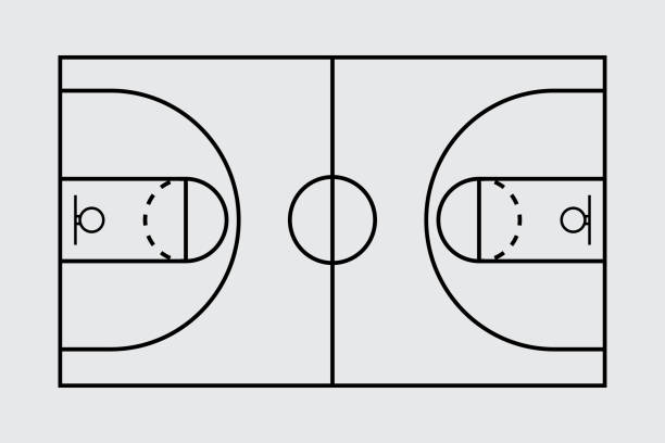 illustrazioni stock, clip art, cartoni animati e icone di tendenza di veduta aerea isolata di un'illustrazione di un campo da basket - campo sportivo