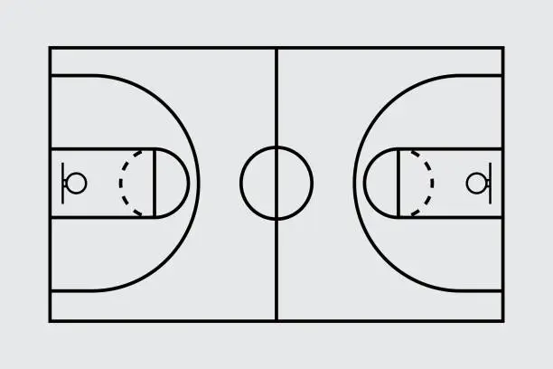 Vector illustration of Isolated aerial view of a basketball court stock illustration