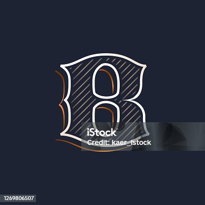 istock Vintage B letter logo with line decoration. Classic serif lettering. 1269806507