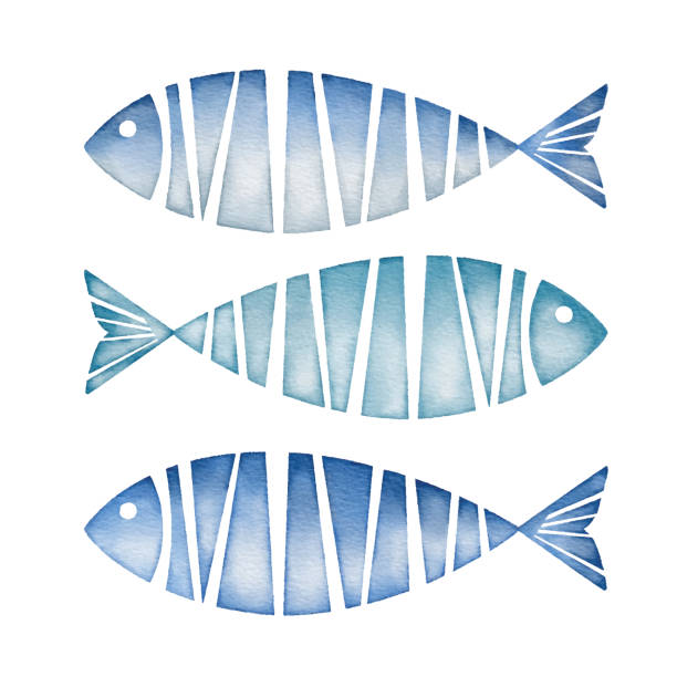 stockillustraties, clipart, cartoons en iconen met aquarel blauwe vissen - vis