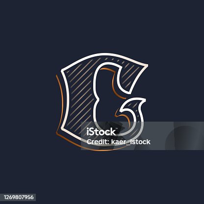 istock Vintage C letter logo with line decoration. Classic serif lettering. 1269807956
