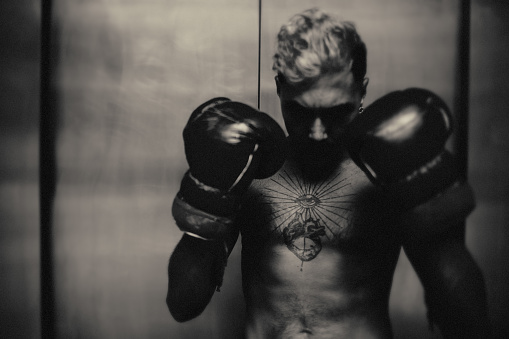 Boxing, sport, Fighter, dark, art, close-up, portrait, anger, tattoo,