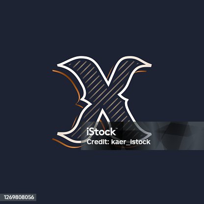 istock Vintage X letter logo with line decoration. Classic serif lettering. 1269808056