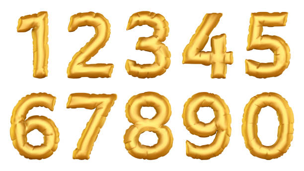 istock Realistic balloon numbers. Helium air balloon figures, celebrate birthday party, wedding, 3d foil balloons number vector illustration icons set 1269808351
