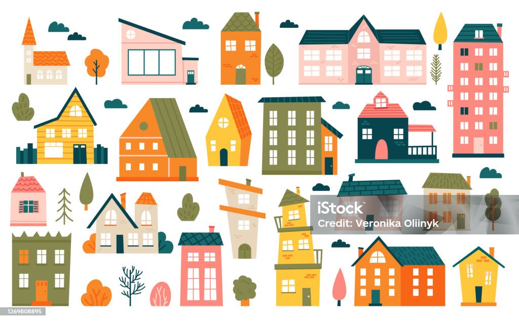 Cute Tiny Houses Cartoon Small Town Houses Minimalism City Buildings  Minimal Suburban Residential House Vector Illustration Icons Set Stock  Illustration - Download Image Now - iStock