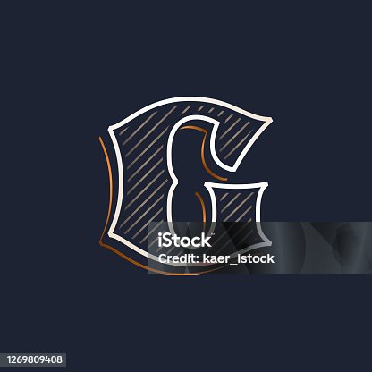 istock Vintage G letter logo with line decoration. Classic serif lettering. 1269809408