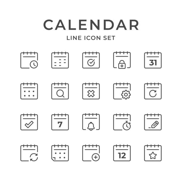 ilustraciones, imágenes clip art, dibujos animados e iconos de stock de iconos de línea de calendario. trazo editable. pixel perfecto. - calendar routine personal organizer week