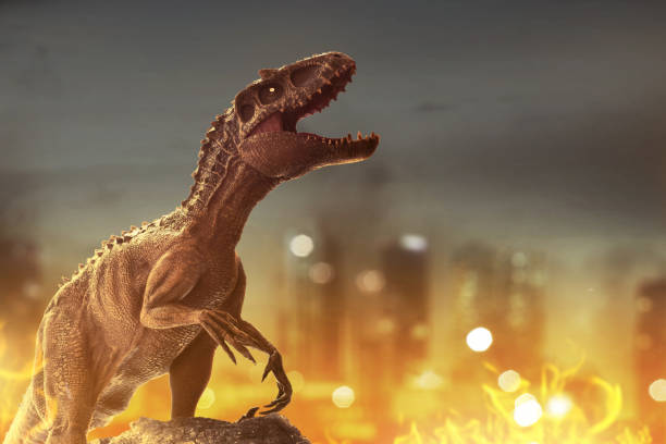istock Dinosaur, Tyrannosaurus Rex destroyed city 1269813680