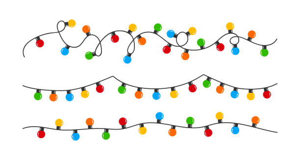 ilustraciones, imágenes clip art, dibujos animados e iconos de stock de luces de navidad. guirnaldas de color. ilustración navideña. ilustración vectorial - holiday lights