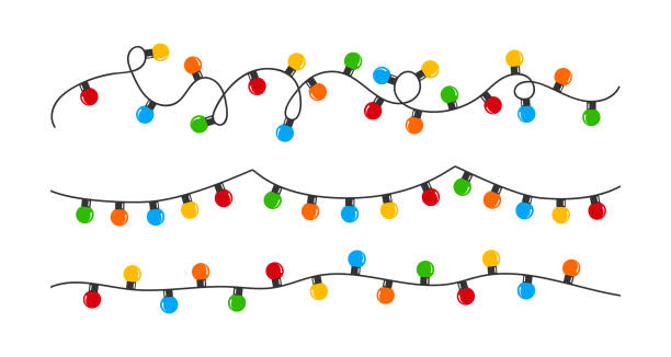 noel ışıkları ampulleri. renkli çelenkler. noel illüstrasyonu. vektör çizimi - holiday background stock illustrations