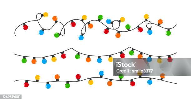 聖誕燈燈泡彩色花環聖誕插圖向量插圖向量圖形及更多聖誕節圖片 - 聖誕節, 聖誕燈, 渡假