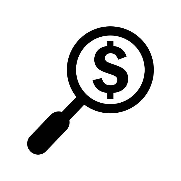 Browse, find, search icon. Black vector isolated on a white background Perfect use for print media, web, stock images, commercial use or any kind of design project. dollar sign stock illustrations