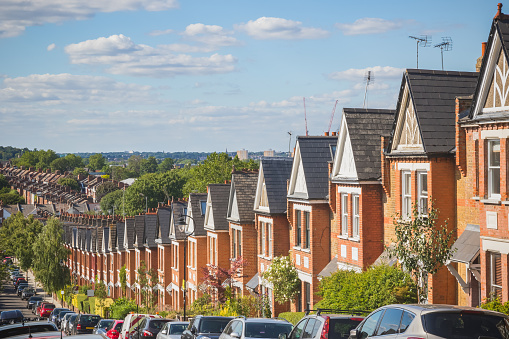 Identical English terraced houses in Crouch End, London