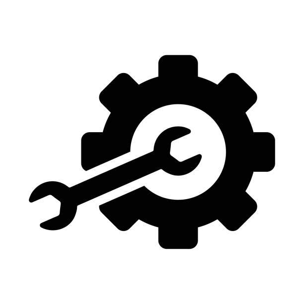 ilustrações, clipart, desenhos animados e ícones de engrenagem, opções, ícone de configuração. vetor negro isolado em um fundo branco - wrench