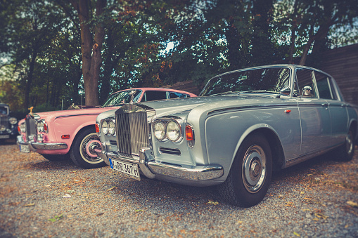 Düsseldorf, Germany - August 30, 2020: Rolls Royce vintage cars at a vintage car meet up in Düsseldorf, Germany.