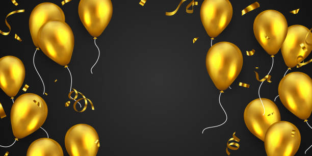 istock Celebration frame party banner with Gold balloons background. Sale Vector illustration. Grand Opening Card luxury greeting rich. 1269828186