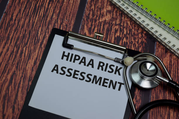 istock Hipaa Risk Assessment write on paperwork isolated on wooden table. 1269829939