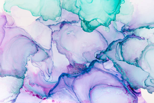 istock Mixed turquoise and purple abstract texture on white, trendy wallpaper. Alcohol ink pattern. 1269832415