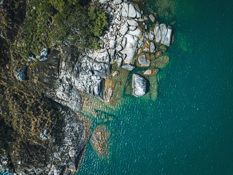 Overhead view on the shore of a tiny island in the lake malawi