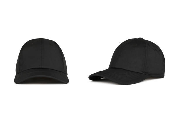黒い野球帽、正面と側面の景色 - 縁なし帽子 ストックフォトと画像
