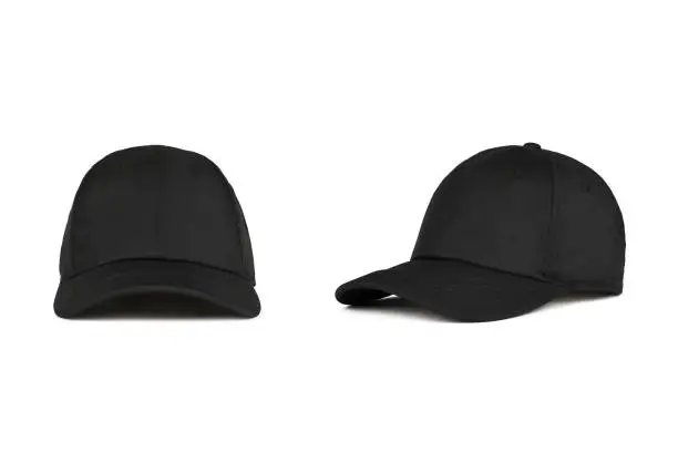 Photo of Black baseball cap, front and side views