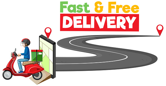 Fast And Free Delivery Logo With Bike Man Or Courier Stock Illustration -  Download Image Now - iStock